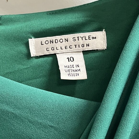 London Times Dress Womens 10 Green Jersey Knit Ruched Side Midi Holiday Event - Picture 5 of 10